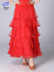 ชุดเต้นรำบอลรูม ชุดการแสดงวอลทซ์ กระโปรงสวิงขนาดใหญ่ กระโปรงยาวเต้นรำสมัยใหม่ กระโปรงตาข่ายเลื่อม กระโปรงเค้ก กระโปรงเต้นรำบอลรูม