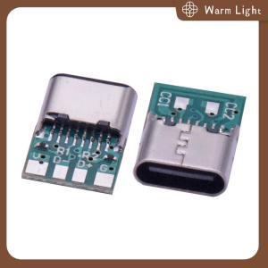 Warm Light Type-C Jack Connector 16Pin Female Socket Receptacle USB-C Adapter To Solder 6 Solder Joints