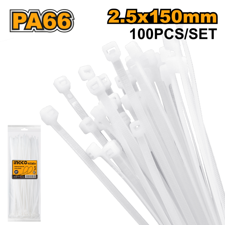 INGCO HCT15025 2.5x150mm Heavy Duty Cable Tie White 100pcs/Set Cable