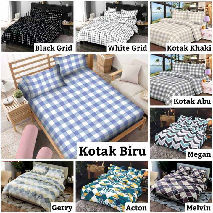 Bedcover 1 Set Lengkap Microtex Motif Bunga Garis Kotak Aesthetic ...