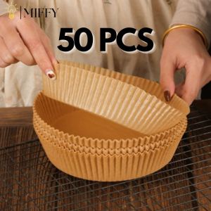 MIFFY 100PCS Air Fryer Paper Disposable Paper Liner Three-Layer Food-Grade Oil Absorbent Paper Box Design  6.3 Inch