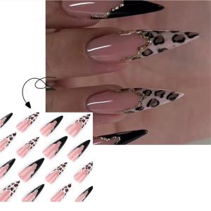 24Pcs Leopard Print Nail French False Nail Full Cover Long Press on Nail Easy Application For Fashion Enthusiasts