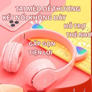 Tai Nghe Mèo Bluetooth P47M PKH470 Chụp Tai Tai Mèo Dễ Thương Có Mic Âm Bass Mạnh Mẽ