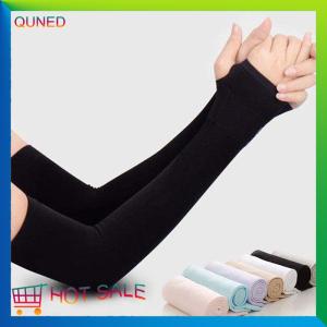 QUNED ปลอกแขนกันแดดผ้าไอซ์ซิลค์ปลอกแขนกันแสงยูวีป้องกันการลื่นในฤดูร้อนสำหรับขับขี่กลางแจ้ง