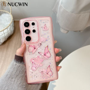 Glitter Sequins Wavy Butterfly Case For Samsung S25 S24 S23 S22 S21 Ultra Plus S20 FE A55 A56 A15 A35 A25 Irregular Edge Cover