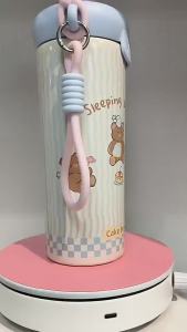 AU Stainless steel water bottle insulated water bottle floating water bottle cartoon design large capacity with straw with carrying strap suitable for students