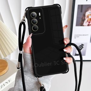 New Casing Realme 14X Realme C75x C75 C71 NFC 5G 4G Four Corners Drop-proof Fully Wrapped Design Soft Silicone Phone Case with Adjustable Slanting Neck Lanyard Back Strap