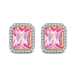 SEQUITO Brilliant Pink Big Princess Cut AAA Cubic Zircon Stone Silver Gold Plated Bridal Engagement Stud Earrings for Women Jewelry Anniversary Gift SE644