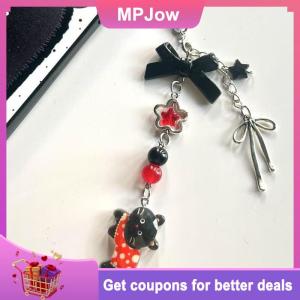 【MPJow】 Cute Sweet Cat Bunny Bow Beaded Phone Lanyard Strap Keychain Pendant Anti Lost Phone Chain Bag Ornaments Girly Phone Charm Gifts