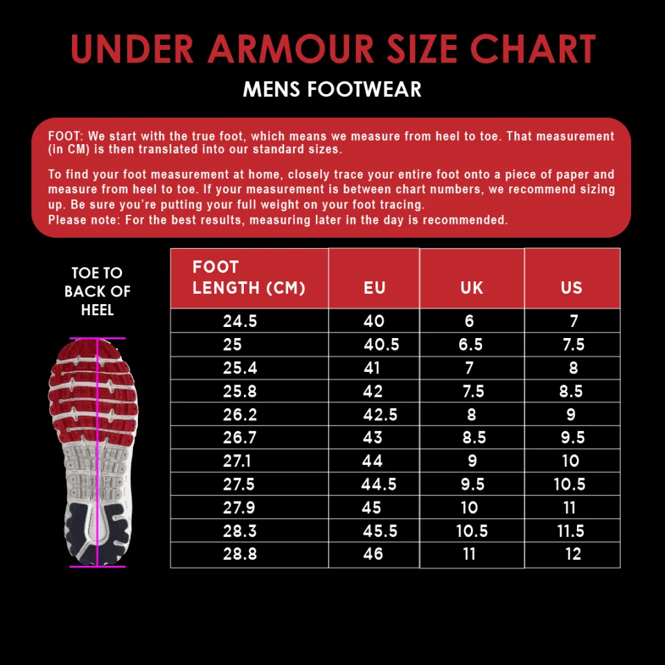 Size Chart Under Armour Mens Shoes Size 12 Armour Mens Under