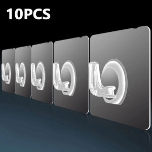 10pcs Adhesive Wall Hook Transparent Strong Adhesive Door Wall Hanger Hook Anti-Skid Waterproof Hook