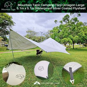 5.1m x 5.1m Waterproof Silver Coated Mountain Tapir Camping Tarp Octagon Large Flysheet