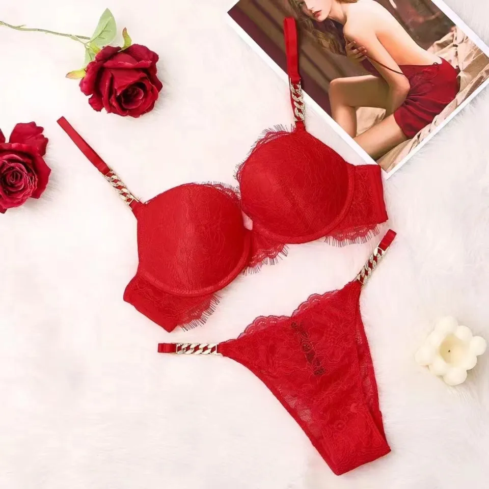 Bras Sets VS Rhinestone Underwear Women Set Brand Design Sexy Lingerie Set  Seamless Push UP Briefs Bra Sets Plus Size Red Pink Bra Q230925