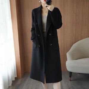 W Elegant Mid-length woolen coat Thick windproof womens fashion coat winter thick coat