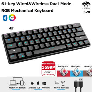 【COD】 LEAVEN K28 61key Rechargeable RGB Light Effect Bluetooth Dual-Mode Gaming Mechanical Keyboard