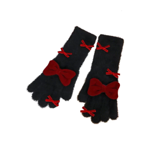 Fashion Gloves for Women with Velvet Bowknot Decoration Warmth Comfortable Screen Touch Finger Hole Designs Handwear