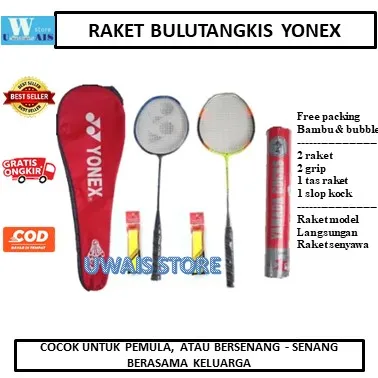 PAKET LENGKAP RAKET BADMINTON Yonex Asli - BULUTANGKIS Dewasa MURAH ISI 2 BONUS TAS SHUTTLECOCK dan grip handuk original