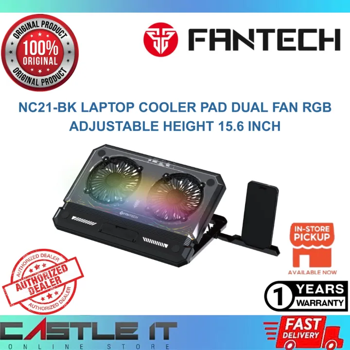 Fantech NC21-BK Laptop Cooler Pad Dual Fan RGB Adjustable Height 15.6 Inch