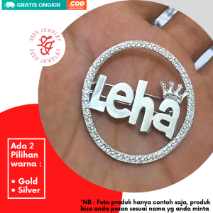 Bros Nama - Bros Jilbab Hijab - Zedd Jewelry: Warna Silver Emas dan Rosegold Tahan Lama Anti Karat - Cantik Berkualitas Cocok Untuk Kado Hadiah - Leha Brooch: Brass Stainless 18K Gold Plated - COD Bayar Di Tempat