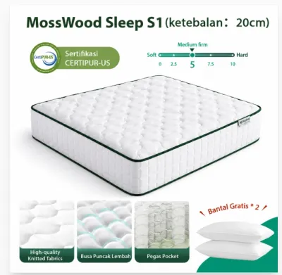 Mosswood Sleep S1 Springbed Hotel Premium 20cm Kasur Busa Pegas Anti Goyang Tahan Lama Bonus Bantal Gratis Ongkir