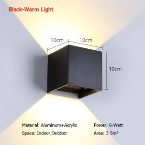 LANTU 10cm Outdoor IP65 Protection Level Black Square LED Wall Sconces Lamp Warm Light For Villa Garden Courtyard Hallway Staircase