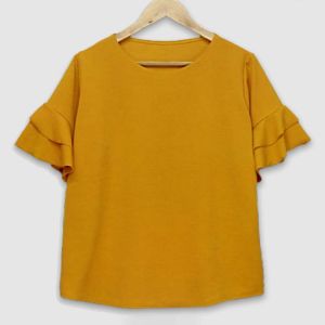 Plus Size 2-Layer Ruffle Sleeve Blouse 2XL–3XL – Feminine Flowy Fit Tummy Cover Office & Casual Wear