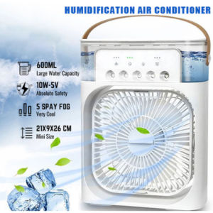 4 In 1 USB Mini Portable Fan Air Cooling Fan Humidifier Purifier Mist Cooler With LED Light-WHITE