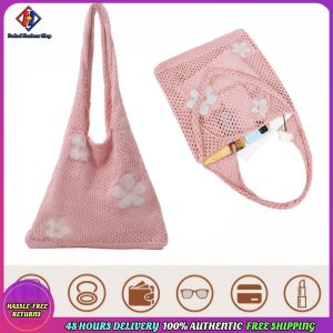 Vodool Floral Tote Bag Lightweight Knit Female Bag Large Aesthetic Knit Purse for Women
