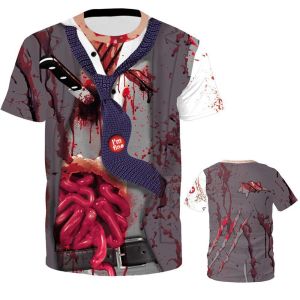 🎃3D clothing👻 Halloween 3D dicetak T-shirt lengan pendek untuk lelaki pakaian palsu tengkorak tema lucu dan menakutkan