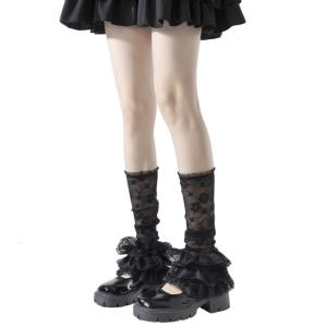 Harajuk ชุดขอบรองเท้าบูทที่อุ่นขาลูกไม้แต่งระบายสำหรับผู้หญิงตาข่ายฤดูร้อนถุงเท้ายาวระดับเข่าผ้ารัดเข่า90S