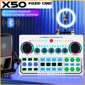 COD KIRIM CEPAT LEEDOAR X50 Sound Card Bluetooth Mixer Audio Live Tiktok Streaming Karaoke 15Effects