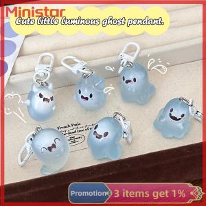 Ministar Halloween Luminous Ghost Key Chain Cartoon Jelly Doll Phone Pendant Headphone Case Charm Bag Decor Car Key Ring