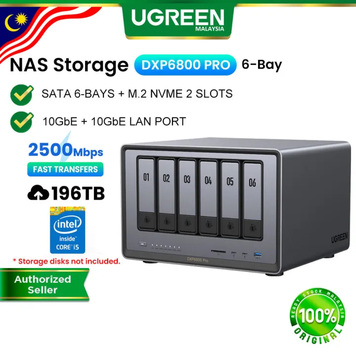 UGREEN NASync DXP6800 Pro 196TB NAS Cloud Data File Storage Backup SATA 6-Bay M.2 NVMe SSD Hard Drive 10 GbE LAN Port Intel Chip