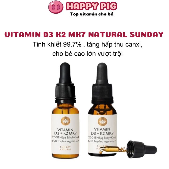 Vitamin D3K2 MK7 Sunday Natural 20ml ĐỨC chính hãng cho bé từ sơ sinh - Vitamin D cho bé - Happypig