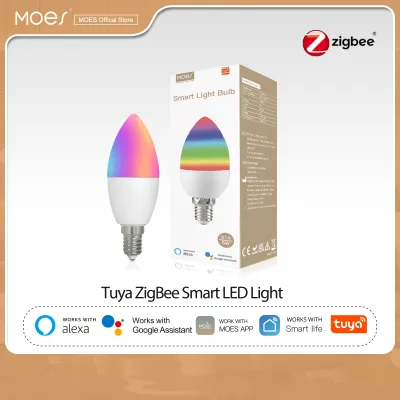 MOES Zigbee ไฟ LED หลอดไฟ E14โคมไฟเทียนไขสมาร์ท5W Rgbct 2200-6500K ไฟเส้นประดับ Tuya A Lexa G Oogle G