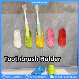 2pcs Slippers Shaped Toothbrush Holder Wall Mount Plastic Toothbrush Rack Bathroom Organizer