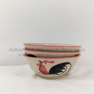 ถ้วยเซรามิค 7นิ้ว ราคาต่อ 7 ใบ ชามตราไก่ ถ้วยตราไก่ ถ้วยก๋วยเตี๋ยว ทนร้อน เข้าไมโครเวฟได้ รุ่นไก่ชบา