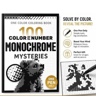 【Ready Stock】100 Color by Number Monochrome Mysteries: a One Color Coloring Book for Adults