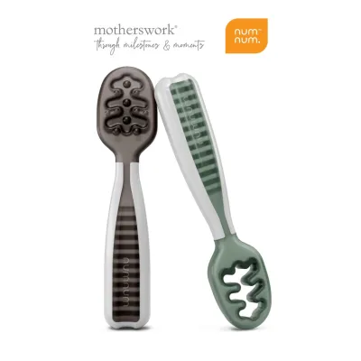 NumNum Baby Pre Spoon Gootensil Silicone Self Feeding Spoon 2 Pcs