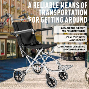 Portable Aluminum Alloy Folding Wheelchair - Light & Compact Mobility Aid with Cushioned Seat and Portable Storage Bag