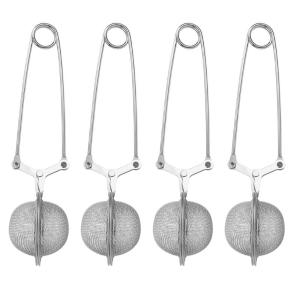 4pcs Rustproof Teas Ball Stainless Steels Easy to Open Close Clip Kitchen Teas Mesh Infuser Strainer with Handle