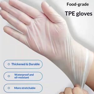 QIHUISHI Găng tay dùng một lần TPE cấp thực phẩm dày chống dầu chống thấm co giãn để xử lý nấu bếp và thực phẩm