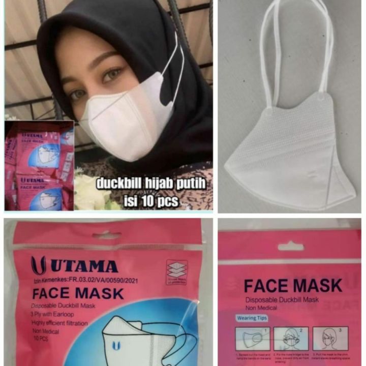 Masker duckbill utama hijab 3ply disposable izin kemenkes | Lazada ...