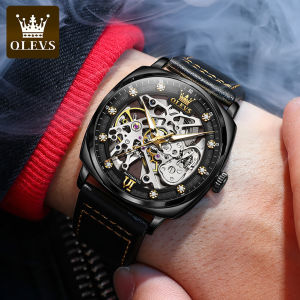 OLEVS Fashion Watch for Men Black Automatic Machinery Original Waterproof Leather Luminous Hollow Dial Steam Punk Style Black / Silver / Gold