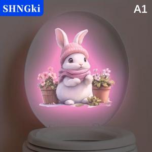 SHNGki GLOW-in-the-Dark Hoa Thỏ nhà vệ sinh Nắp Decal tự dính có thể tháo rời nhà vệ sinh nhãn dán tường nhà tắm trang trí nội thất