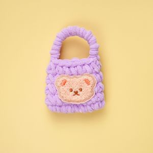 Cute Crochet Mini Pouch Knitting Flower Bag Headphone Cover Plush Bear Bag for Earphone Coin Purses