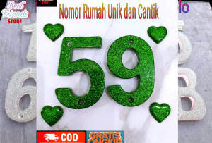 Nomor Rumah Glitter Hijau Angka & Huruf