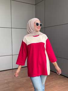 Aldira Kaos Oversize Wanita Hijab Maroon Kombinasi Simple Kekinian / Kaos Wanita / Atasan Wanita