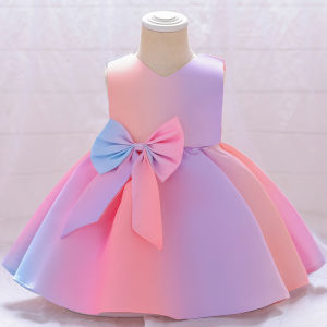 ali9 Wholesale Childrens Skirt 2024 European and American New  Children Gradient Satin Performance Girls Dress Princess Dress