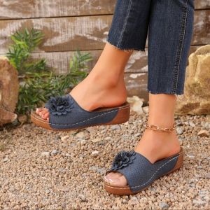 Free Shipping Plus-Size WomenS Shoes New Spring/Summer Collection: Floral-Patterned Open-Toe Slip-On Sandals And Flip-Flops